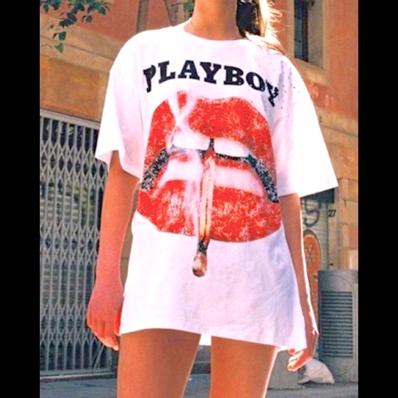 PLAYBOY Tops - PLAYBOY Magazine Cover The Smoky Lips Portrait Oversized T-Shirt 1 LEFT